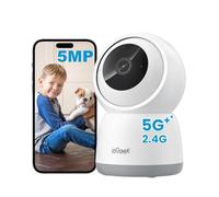ieGeek 5MP 2.4G/5GHz WiFi Indoor Security Camera, Plug-In Pet Camera with App, Color Night Vision, 360° PTZ, 4X Zoom, Auto-Tracking, Two-way Talk, Alexa, Memory/Cloud Storage, No Monthly Fee