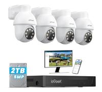ieGeek【5MP+2TB HDD+360°PTZ】PoE Security CCTV Camera Systems with AI Human & Vehicle Detection, 4K Lite H.265+ DVR/NVR, 4PCS Home Security Cameras, Color Night Vision, Automatic Tracking, Remote Access