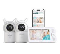ieG aby Monitor with 2 Cameras 1080P, 5" Split Screen Baby Camera, Night Vision, Temperature & Humidity Sensor, Two-Way Talk, PTZ Zoom, Remote Control via Screen & APP for Nursery