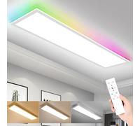 IEGLED LED Panel Ceiling Light, 100 x 25 cm Ceiling Light Flat Dimmable RGB Backlight with Remote Control, 30 W Ceiling Panel Lamp with 3300 lm, 3000 K - 6500 K LED Panel for Living Room, Hallway,