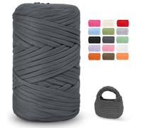 iEGrow 400g T Shirt Yarn for Crocheting 140m, Chunky Yarn for Hand Knitting, Yarn for Crochet,Polyester Ribbon for Crochet Bag, Blanket, Basket, DIY Crafts, Home Decor Dark Gray