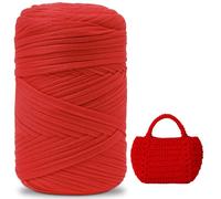 iEGrow 400g T Shirt Yarn for Crocheting 140m, Chunky Yarn for Hand Knitting, Yarn for Crochet,Polyester Ribbon for Crochet Bag, Blanket, Basket, DIY Crafts, Home Decor Scarlet red