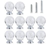 IEIK 10 Pcs Cabinet Knobs Round Glass Kitchen Cupboard Drawer Dresser Bookcase Pull Handle with 3 Size Screws (Crystal)