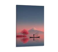 IEJKLUVWX Mount Fuji Fisherman Wall Pictures Abstract Art Waterproof Canvas High Definition Moisture Resistant for Dorm Room Bathroom Housewarming Gift Original 12x18inch(30x45cm)