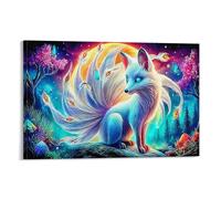 IEJKLUVWX Nine-tailed Fox Wall Pictures Cute Nine-tailed Fox Premium Canvas Ready to Hang Lightweight for Living Room Sofa Background Housewarming Gift Original 12x18inch(30x45cm)