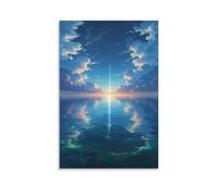 IEJKLUVWX Sea Sunset Reflection Wall Posters Healing Landscape Waterproof Canvas Moisture Resistant Vibrant Colours for Bathroom Hallway Housewarming Gift Unique 12x18inch(30x45cm)
