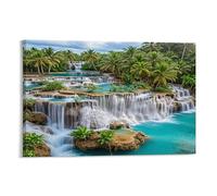 IEJKLUVWX Tropical Waterfall Scenery Wall Decor Tropical Waterfall Oasis Premium Canvas High Definition Easy to Install for Above Bed Sofa Background Home Decor Lover Modern 20x30inch(50x75cm)