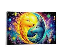 IEJKLUVWX Yin-Yang Wolves Wall Pictures Fire & Ice Wolves Waterproof Canvas Durable High Definition for Bathroom Sofa Background Office Worker Original 20x30inch(50x75cm)