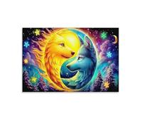 IEJKLUVWX Yin-Yang Wolves Wall Posters Fire & Ice Wolves Waterproof Canvas Durable High Definition for Bathroom Sofa Background Gift Buyer Unique 16x24inch(40x60cm)