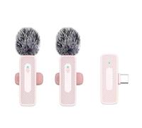 IEKK 2 pcs Wireless Lavalier Microphones for iPhone, iPad - Mini Wireless Clip-on Microphones Crystal Clear Sound Quality for Recording, Live Streaming,Vlog (Pink-Android)