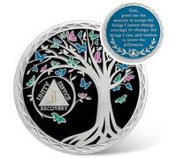 IELCJJ 1 Year Sobriety Coin, Butterfly Tree of Life Sobriety Chip AA Coins and Medallions Recovery Chip Anniversary Sober Token for Women Men Alcoholics Anonymous Addiction Recovery Gifts