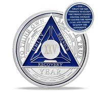 IELCJJ Recovery Triangle 25 Year Sobriety Coin - Silver Roman Numeral NA AA Coins - 1-40 Prime NA/HA/AA Chips and Medallions - Narcotics Alcoholics Anonymous Sober Gifts for Men Women
