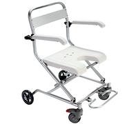 IELSH Wheel Chair Shower Bath Stool Foldable with Wheels for Elderly and Disabled, Shower Stool with Flip-up Arms and Ergonomic Back - Wheelchair + Shower Chair Two in One