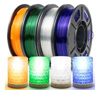 IEMAI Clear PLA Filament 1.75mm Set, Transparent/Blue/Green/Orange PLA Filament 250g × 4 Spool, High Light Transmittance Multicolor Clear 3D Printer Filament Bundle