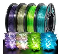 IEMAI PETG Filament Bundle, Glitter Sparkle Shiny Transparent 3D Printer Filament PETG, 250gx4 PETG Filament 1.75mm, Light Blue/Green/Blue&Purple/Rainbow