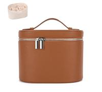 IEMIEBOAMGNOY Leather Make Up Bags With Compartments, Brown travel Cosmetic Bags for Women, Parallel Makeup Travel Bags Organizer Equipped With a Detachable Divider, Brown, Leather Make Up Bags