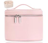 IEMIEBOAMGNOY Leather Make Up Bags With Compartments, Brown travel Cosmetic Bags for Women, Parallel Makeup Travel Bags Organizer Equipped With a Detachable Divider, pink