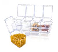 IEMIEBSHA 4 Piece Clear Spice Jars, Seasoning Box Spice Rack Storage Container, Spice Pots Condiment Holder with Cover and Spoon for Herbs Spices Salt Sugar
