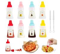 IEMIEBSHA 8PCS Mini Ketchup Bottles, 25ml Leakproof Sauce Squeeze Bottles with Screw Cap, Portable Salad Dressing Dispensers Containers with Cleaning Brush, Small Sauce Containers for Adult Lunch Box