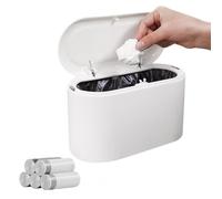 IEMIEBSHA Small Desktop Bin with 5 Rolls of Trash Bags, Portable Small Trash Can Table Dustbin, Covered Garbage Can Rubbish Wastebasket for Living Room Kitchen Children's room Countertop