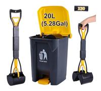 ienjoyed Pooper Scooper 2 Pack with 20 Litre Step Dog Poop Trash Can, 28" Long Handle Dog Poop Scoopers for Large Small Dogs Heavy Duty, Removable Inner Bucket for Outdoors, 50 Waste Bags Included