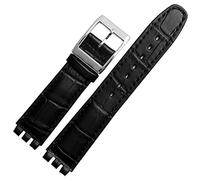 IENYU 17mm 19mm Genuine Calf Leather Wrist Strap For Swatch Watch Band Men Women Alligator Pattern Bracelet Watchband Accessories (Color : Black, Size : 19mm)