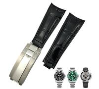 IENYU 20mm Arc End Leather Watchband Suitable For Rolex Submariner GMT Bamboo Grain Green Blue Brown Cowhide Watch Strap Bracelets(20mm Black,L)