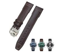 IENYU 21mm 20mm Cowhide Leather Watchband Fit for IWC Pilot's Watches Portugieser Bracelets Blue Watch Strap Accessories Men tool(Brown white Folding,20mm)