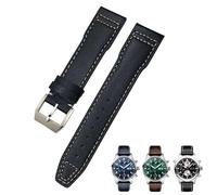IENYU 21mm 20mm Cowhide Leather Watchband Fit for IWC Pilot's Watches Portugieser Bracelets Blue Watch Strap Accessories Men tool(Black white Pin,20mm)