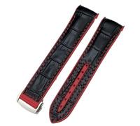 IENYU 21mm 22mm Curved End Blue Red fabric Nylon Rubber Watchband 19mm 20mm Fit for Omega Seamaster 300 Planet Ocean AT150 Watch Strap(Black leather red,21mm)
