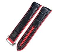 IENYU 22mm 21mm 20mm New Nylon Fabric Cowhide Composite Rubber Watchband Fit for Omega Seamaster 300 Planet Ocean 600 Watch Strap(Blk red round,22mm)