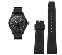 IENYU High Density Nylon cowhide Watchband For IWC PILOT Portugal Fabric Watch Strap 20mm 21mm 22mm Bracelet Black Armygreen Blue Cowhide Wrist Belt(Black no buckle,21mm)
