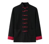 IEOWY Cotton Linen Mens Kung Fu Uniforms Martial Arts Jacket Tang Suit Long Sleeved Coats Shirt,Chinese Traditional Clothes, Tai Chi Clothes Zen Meditation Uniform