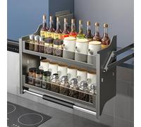 IEOWY Dish Drainer Rack, 2 Tier Pull-Down Dish and Spice Rack System for Kitchen Upper Cabinets, 4 Bearing Weight Settings(51 * 28 * 54cm)