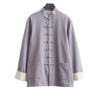 IEOWY Loose Martial Arts Kung Fu Jacket - Tang Suit Hanfu Chinese Traditional Clothes,Mens Kung Fu Clothing Long Sleeved,Cotton Linen Taichi Uniform Wing Chun Suit Coat grey-5XL