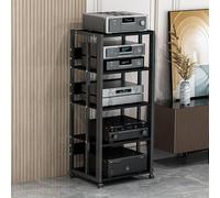 IEOWY Modern Stereo Cabinet for Record Player AV ComponentCD Rack Corner Entertainment Center - Stylish Black Stand 109cm Height Ideal for Music Lovers