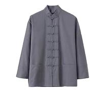 IEOWY Vintage Chinese Cotton Wing Chun Kung Fu Uniform Martial Arts Jacket Tang Suit Long Sleeved Coats Shirt, Chinese Traditional Clothes Tai Chi Suits Zen Meditation Uni grey-XL