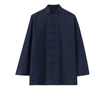 IEOWY Vintage Chinese Cotton Wing Chun Kung Fu Uniform Martial Arts Jacket Tang Suit Long Sleeved Coats Shirt, Chinese Traditional Clothes Tai Chi Suits Zen Meditation Uni blue-3XL