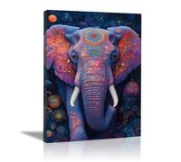 IEPOZWA Animals Canvas Wall Art Vibrant Patterned Elephant in Cosmic Fantasy World Abstract Wall Pictures Print Painting for Teens Girl Women Living Room Decoration,Animals Canvas Wall Art(Blue)