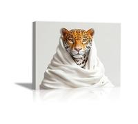 IEPOZWA Bathroom Wall Art Leopard Resting on Blue Sofa with Peonies Jungle Safari Animal Canvas Print Wildlife Painting African Theme Picture for Home Decor or Bathroom Wall Art(Blue)