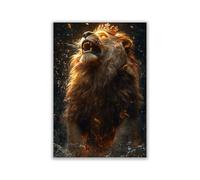 IEPOZWA Bathroom Wall Art Roaring Lion with Golden Crown in Light Burst Jungle Safari Animal Canvas Print Wildlife Painting African Theme Picture for Home Decor or Bathroom Wall Art(Gold)