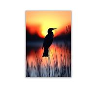 IEPOZWA Funny Bathroom Wall Art Black Bird Silhouette Against Vibrant Sunset Bathroom Wall Art,Funny Toilet Wall Decoration, Animal Canvas Bathroom Pictures and Prints,Canvas Wall Decor(Black)