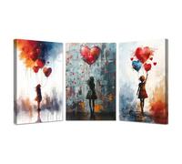 IEPOZWA Grey,Red Banksy Street Art Decor, Abstract Boho Girl Painting Graffiti Picture Wall Art Prints On Canvas Artwork Living Room Home Decor-30x50cmx3 Framed