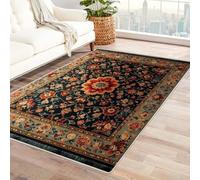 IEPOZWA Ikat Tribal Boho Rug Persian Motif Floor Mat Brown Flower Pattern High Traffic Friendly for Dining Room Kitchen Entryway Non-Fade(Blue)-60x90cm
