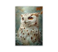 IEPOZWA Modern Home Decoration White Owl with Eyes in Misty Forest Charming Animal Print,Vintage Bathroom Canvas Posters Prints Abstract Animalsfor Living Room Bedroom Bar Home Decor(White)