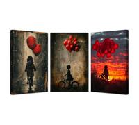 IEPOZWA Red,Black Banksy Street Art Decor, Girl Riding A Bicycle Painting Graffiti Picture Wall Art Prints On Canvas Artwork Living Room Home Decor-30x50cmx3 Framed