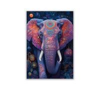 IEPOZWA Vintage Bathroom Canvas Posters Vibrant Patterned Elephant in Cosmic Fantasy World Humor Animal Poster,for Bathroom Kitchen Bedroom Decor, Pet Lover Gift,Vintage Bathroom Canvas Posters(Blue)