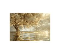 IEPOZWA Wall Art Modern Golden Tree Water Reflection Glow Decor Spring Print On Canvas,Modern Canvas,Picture for Home Decoration Wall Artwork Pictures for Living Room, Bedroom(Gold)-50x75cm Unframed