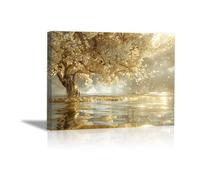 IEPOZWA Wall Art Modern Golden Tree Water Reflection Glow Decor Spring Print On Canvas,Modern Canvas,Picture for Home Decoration Wall Artwork Pictures for Living Room, Bedroom(Gold)-20x30cm Framed