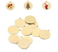 ieron 10 Pcs Crafting Ornament Metal Blanks 12mm Round Personalized Sublimation Blanks Pendants Double Side Christmas Tree Discs Hanging Ornaments DIY Crafts Gift Decoration Gold